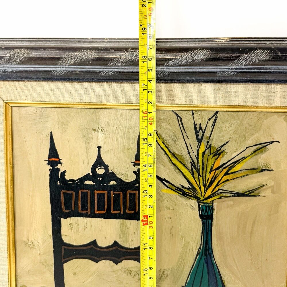 Vintage Benet Signed Modernist Still Life Acrylic Painting Framed MCM 19” - Picture 8 of 9